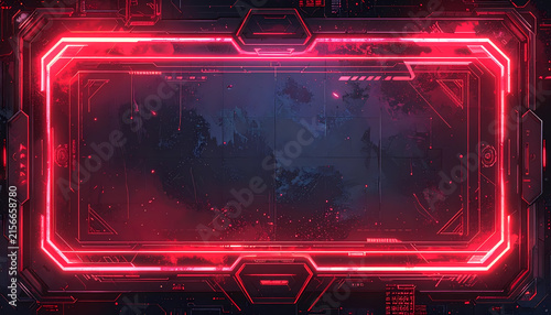Futuristic neon red HUD frame on a dark digital screen.