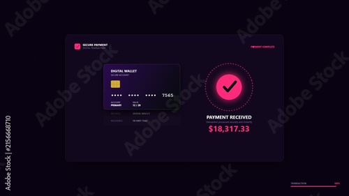 Digital payment success interface with credit card and transaction confirmation