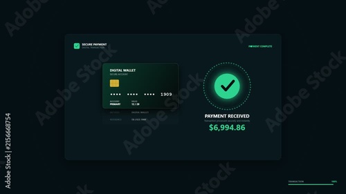 Digital payment success interface with credit card and transaction confirmation