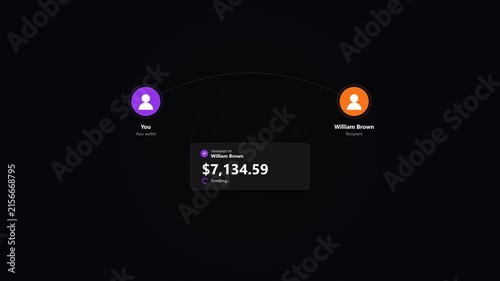 Digital money transfer animation showing a successful payment transaction