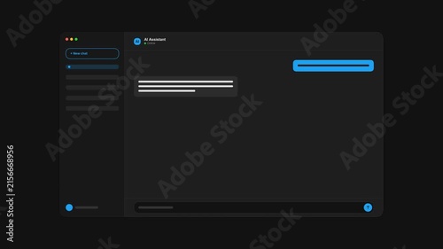 Chat interface mockup with blue message bubbles on a dark theme background