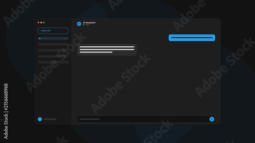 Digital chat interface mockup with dark mode messaging system animation