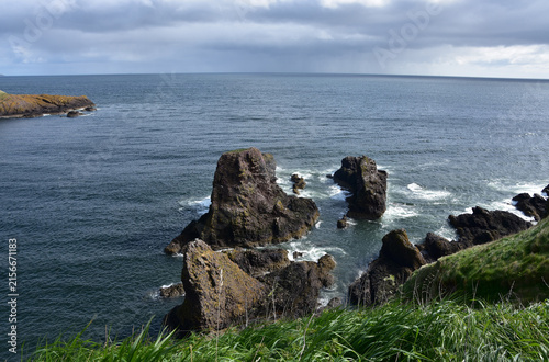 Sea Stacks and Rock Formations Off Dunnottar Castle Scotland