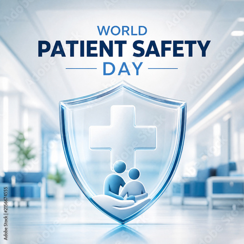 World patient safety day shield with medical icons