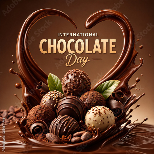 Chocolate assortment with heart for international chocolate day