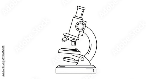Minimalist Line Art Illustration of a Scientific Microscope on a White Background