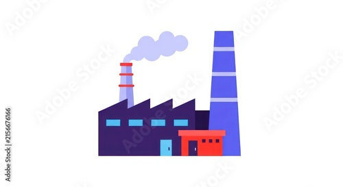 Modern Factory Building with Chimney Emitting Smoke, Industrial Plant Vector Illustration