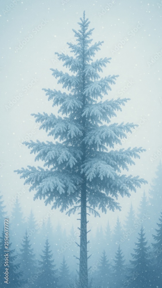 Fototapeta premium Serene snowy pine tree wallpaper for mobile
