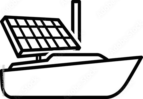 Monoline Outline Icon of a Solar Panel Mounted on a Sailboat Deck for Sustainable Marine Power Systems