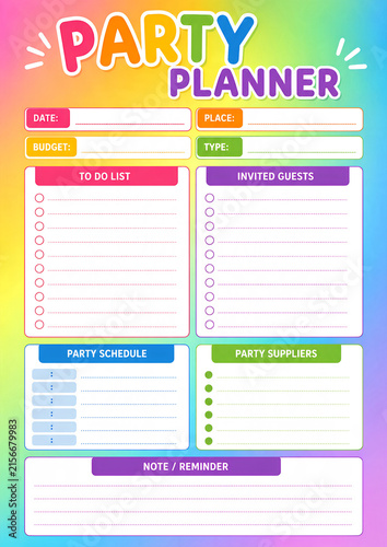 Colorful Party Planner Template for Organizing Events and Celebrations