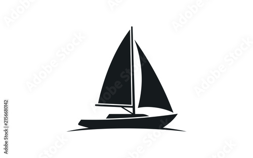 Sailing yacht silhouette against a white background depicts a nautical vessel