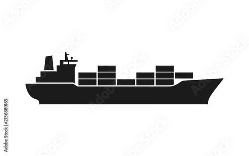 Container ship silhouette against a white background a simple graphic depiction