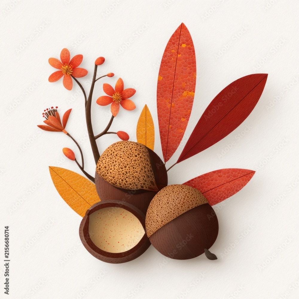 Fototapeta premium Colorful autumn acorns illustration