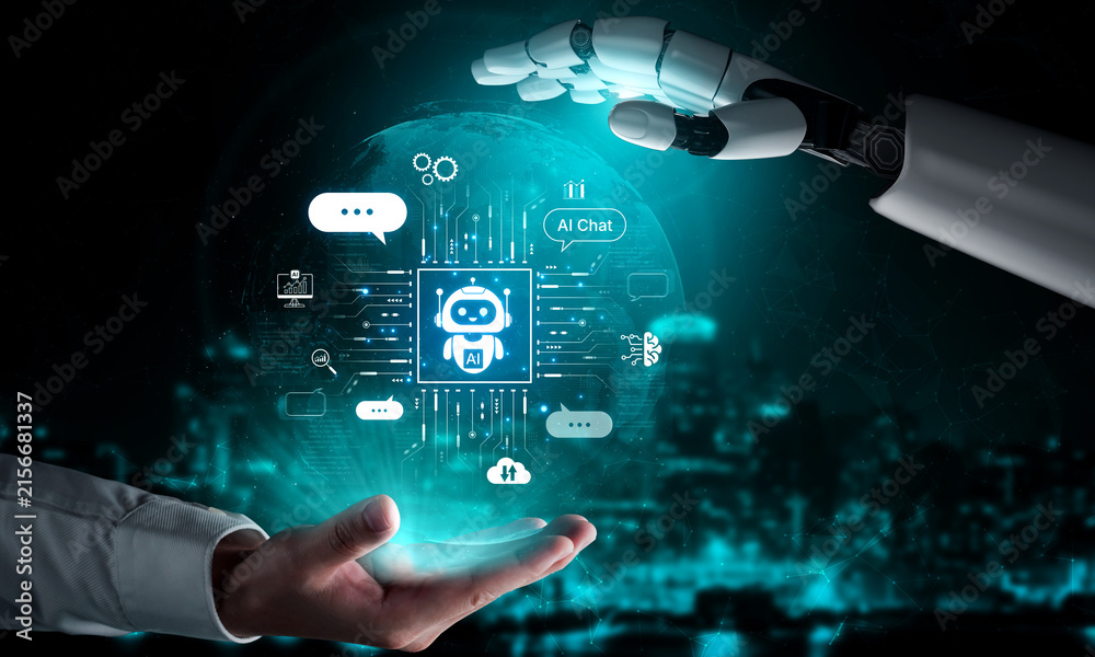 Obraz premium AI chatbot concept with futuristic digital communication and smart system interface for advanced interaction. Corpus