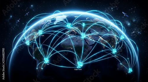 Global network and satellite data exchange 3D rendering elements. High quality image 