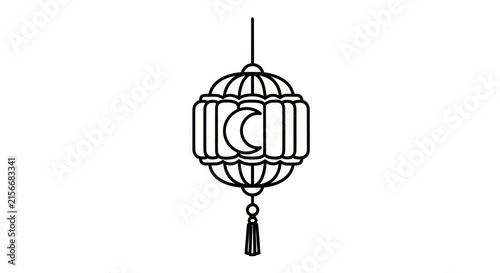 Islamic Lantern with Crescent Moon and Tassel - Ramadan Kareem, Eid Mubarak Line Art Icon