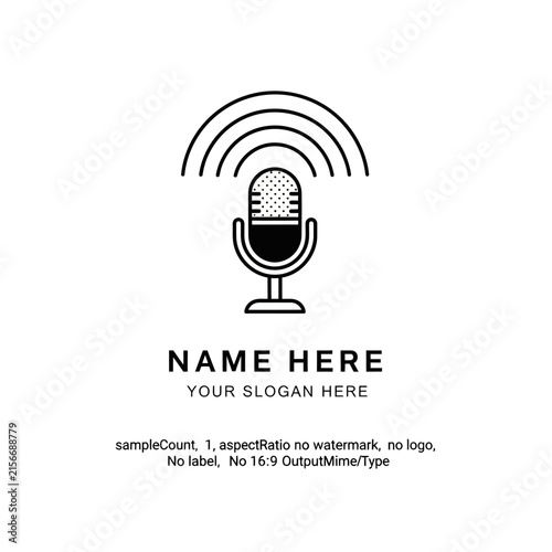 Retro Microphone Podcast Radio Broadcast Sound Waves Logo Isolated