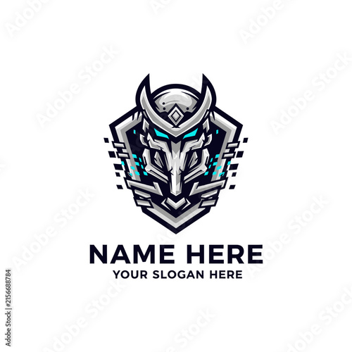 Robotic Warrior Mascot Logo, Cyberpunk Knight Emblem, Sci-Fi Gaming Icon