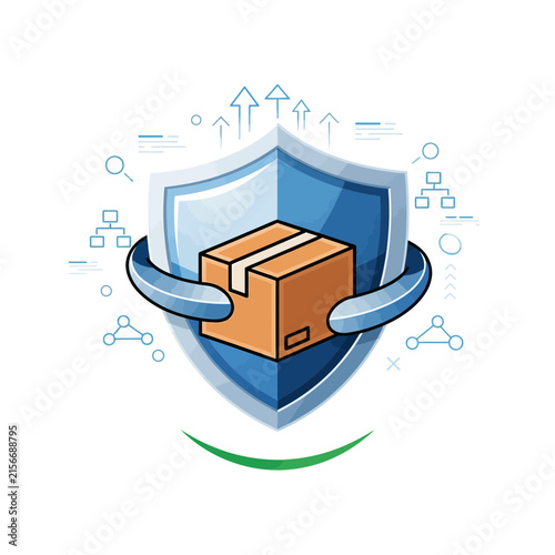 Secure Package Delivery Icon, Protection Shield, Logistics Security, Shipping Safety