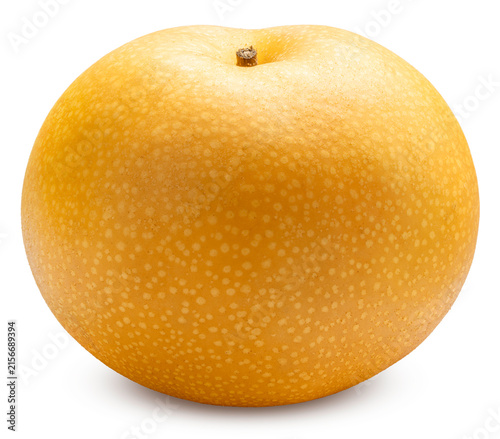 Snow pear or Nashi pears on white background, Korea pear fresh fruit with slices isolated on white with clipping path, gourmet beverage branding and premium food packaging design.