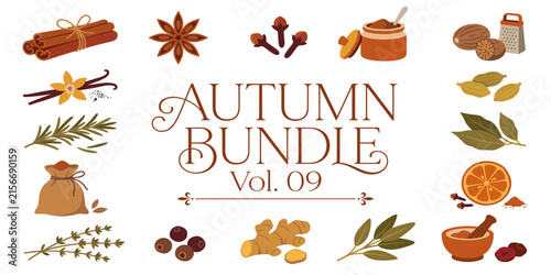 16 Premium Autumn Spice Illustrations Vol 09 Set—Ideal for Fall Kitchen Recipe Design