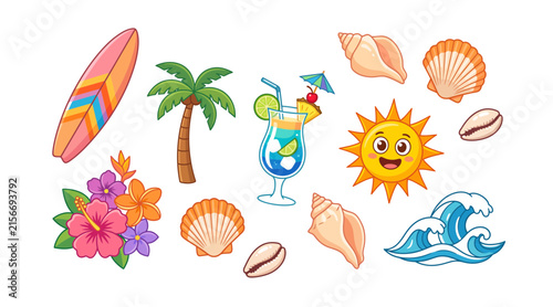Summer beach vacation elements collection with vacation, tropical
