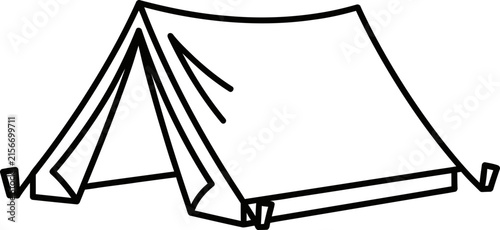 Monoline Outline Icon of a Waterproof Camping Tent Rainfly Cover Isolated on White Background for Outdoor Gear