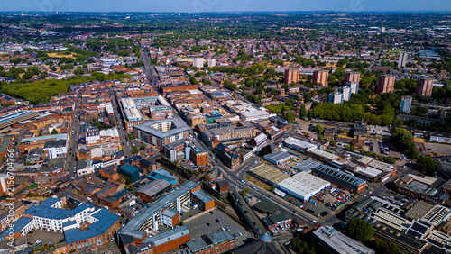 Canvastavla Distant horizon panorama over Birmingham urban landscape with highrise flats