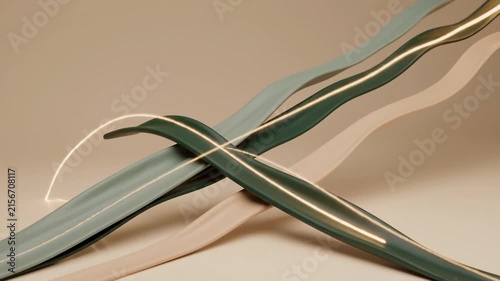 Abstract 3d Wavy Ribbons With Glowing Light Trails in Minimalist Beige Background