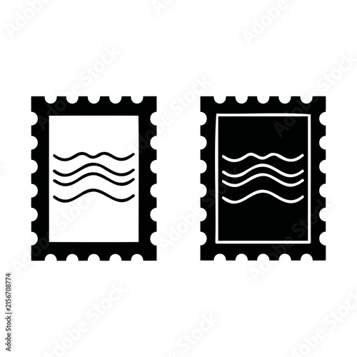 Cuadro en lienzo Postage stamp icon set with wavy postmark lines in outline and solid styles, env