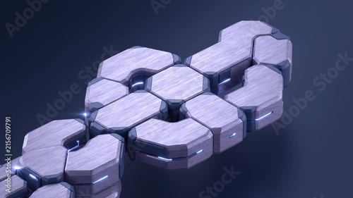 Abstract 3d Animation of Metallic Hexagonal Blocks Connecting Together to Form a Chain