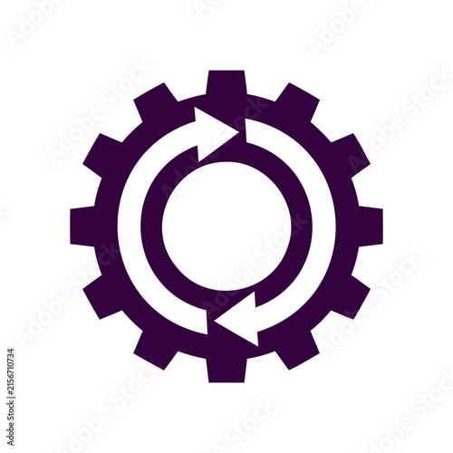 Картината върху платно Purple gear icon with circular rotating arrows representing automated process or