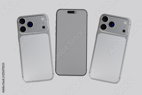 Front and back view smartphone mockup with blank display on neutral background 3d rendering