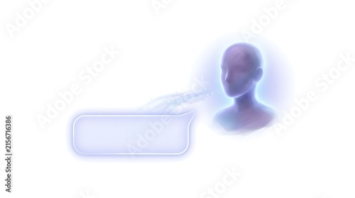 Artificial intelligence chatbot head with glowing speech bubble