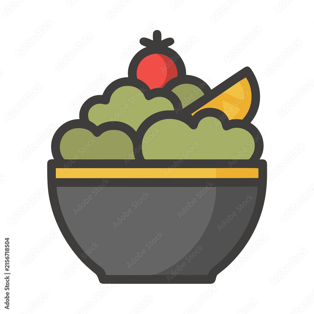 Fototapeta premium Guacamole in a bowl with tomato and lime slice