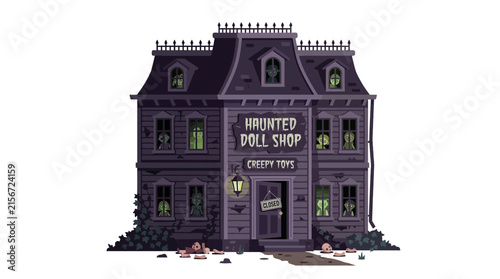 Pixel Art Haunted Doll Shop Isolated Transparent Background