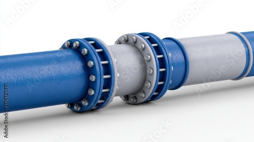 Isolated Blue Pipeline for Underground Compressed Air System, 3d rendering