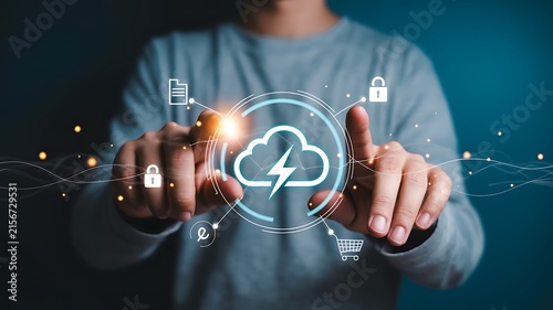 Cloud computing concept with glowing digital connection and secure technology interface