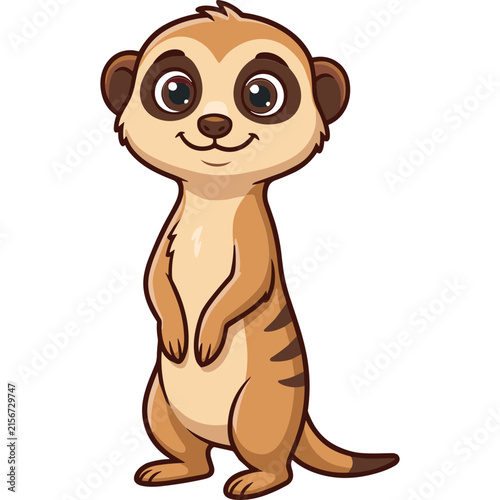 Cute cartoon meerkat character standing upright in a friendly pose, adorable wildlife animal illustration isolated on white background for design