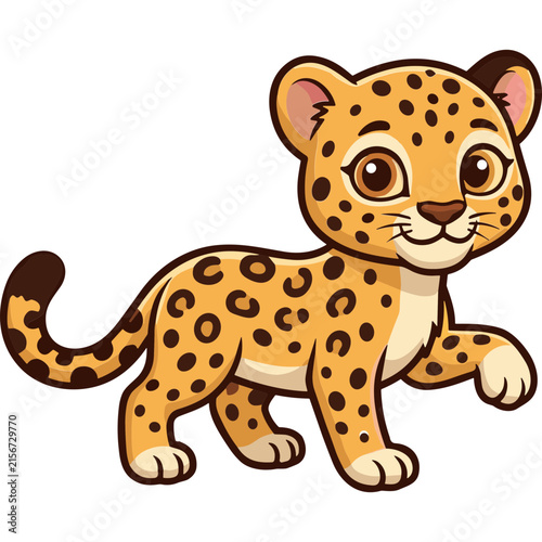Charming and playful cartoon leopard cub vector illustration, perfect for kids and design projects