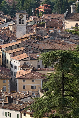 Rovereto: view from above with roofs and the civic tower. Trentino, Italy.