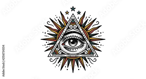 All Seeing Eye Triangle Symbol Vintage Tattoo Art