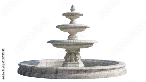 Cuadro en lienzo Ornate tiered marble fountain with water basin, isolated on transparent backgrou