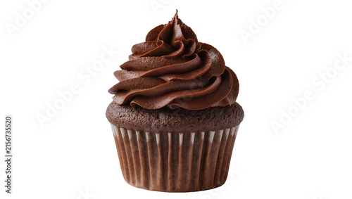 Canvas Print Rich chocolate cupcake with swirled frosting, isolated on transparent background