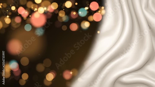 Elegant White Silk Fabric Flowing With Golden Bokeh Lights Background
