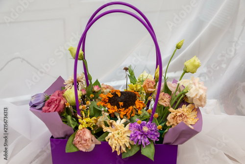 A beautiful bouquet of colored flowers that has wilted
