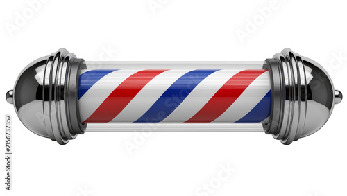 Classic barber pole with red white and blue stripes, isolated on transparent background