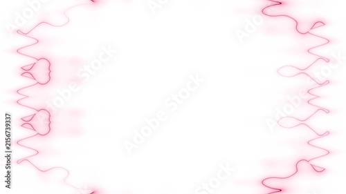 Frame, long rectangular vertical decorated, forming a square, red lines of lightening and darkening light on a white background. Space for your own content.