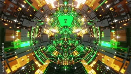 Abstract Green and Gold Futuristic Tunnel