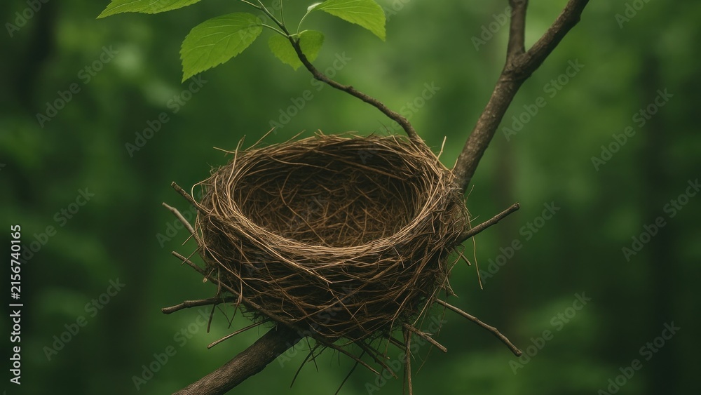 Naklejka premium Empty nest in serene forest desktop wallpaper